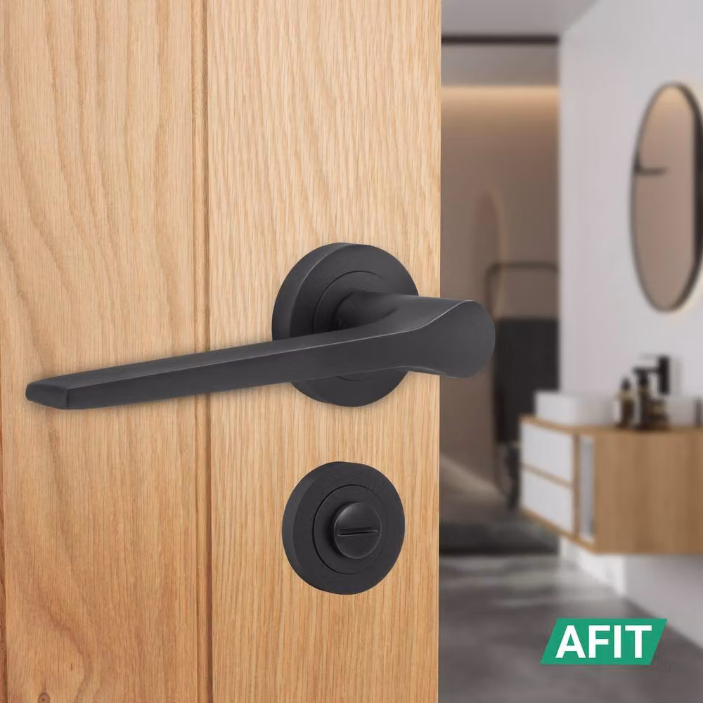 AFIT Matt Black Fire Door Handle and Bathroom Lock Set with Hinges, 1 Pack – 5