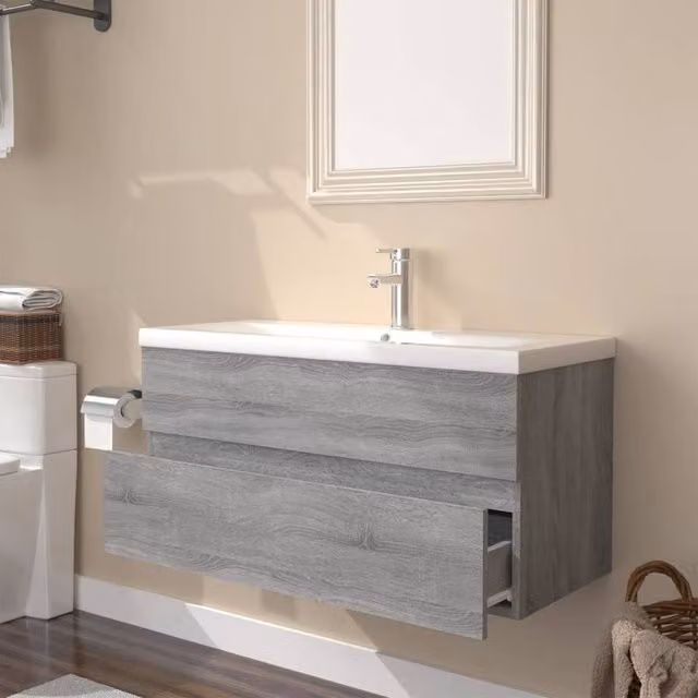 Berkfield Home Grey Sonoma Sink Cabinet with Built-in Basin, W: 90 cm, D: 45 cm, H: 38.5 cm – 1