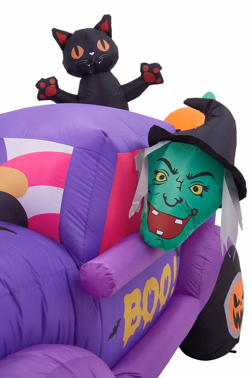 Living and Home Halloween Light-Up Inflatable Car with Witch, Frankenstein, Black Cat and Pumpkin Outdoor Yard Decoration, Multicolour, W/D/H: 227 x 80 x 155 cm – 5