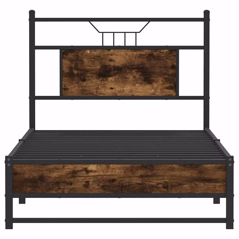Berkfield Home Single Bed Frame in Smoked Oak and Brown Engineered Wood, W/D/H: 90 x 190 cm – 4
