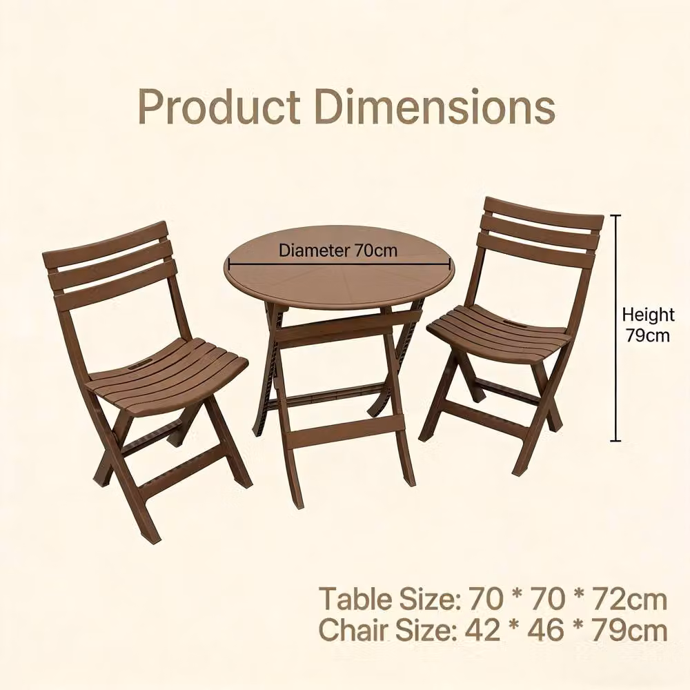 Alivio 3-Piece Folding Bistro Set with Round Table and 2 Chairs in Brown – 5