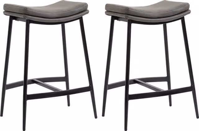 HOMCOM Set of 2 Grey Microfibre Upholstered Industrial Bar Stools with Metal Frame – 7