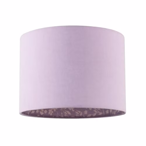 Happy Homewares Lilac Cotton Fabric Drum Lamp Shade with White Floral Pattern Lining, W/D/H: 25 x 25 x 18 cm