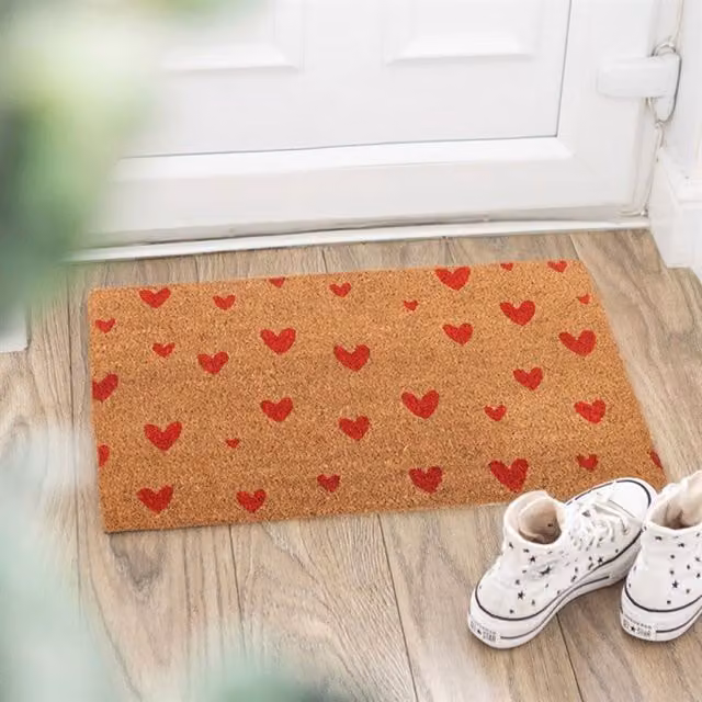 KDMK Red Heart Graphic Coir Doormat