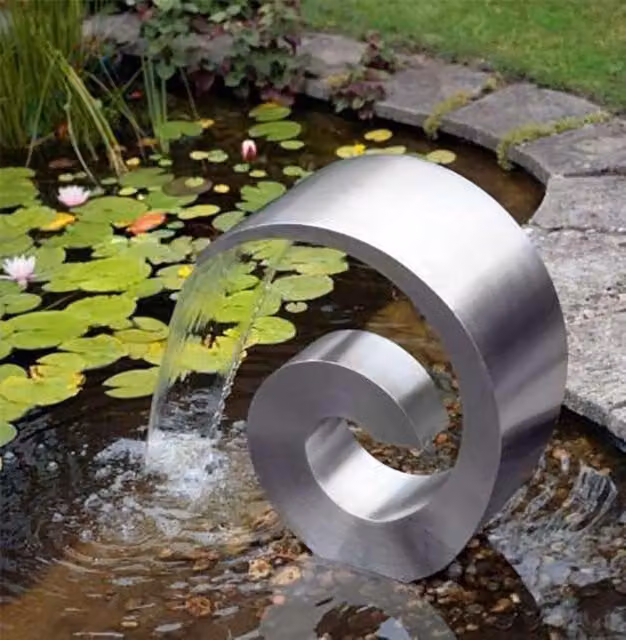 Primrose Ammonite Stainless Steel Water Feature Cascade in Metallic Silver, Height: 66 cm