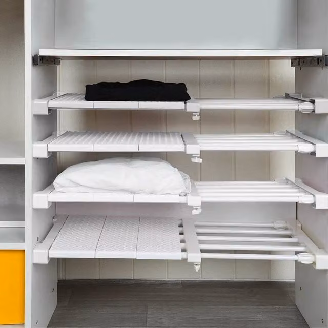 KORVIXA Extendable Closet Shelf Storage Rack Adjustable Cabinet in White, Width: 90 cm – 1