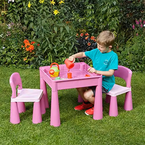 Liberty House Toys LH899P 5-in-1 Plastic Childrens Activity Table and Chairs Set with Reversible Writing Top, Pink, H46.5 x W51.0 x D53.0 cm – 1
