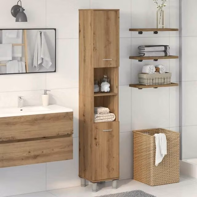 Berkfield Home Artisan Oak Bathroom Cabinet in Brown, W/D/H: 30 x 30 x 179 cm