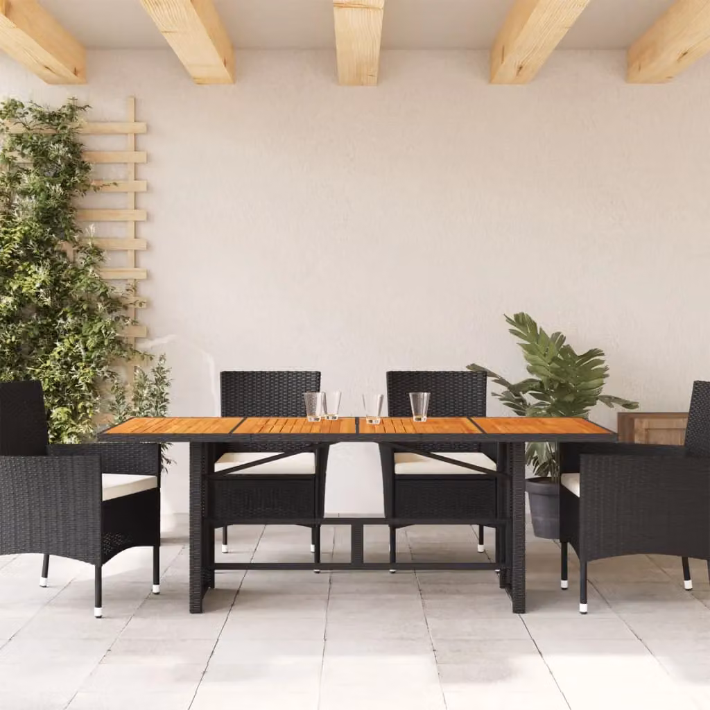 Berkfield Home Extendable Garden Table with Black Poly Rattan and Acacia Wood Top, W: 190 cm, D: 80 cm, H: 74 cm – 3