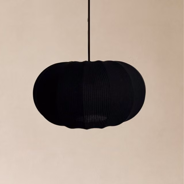 CGC LILA Black Oval Stretch Ribbed Cotton Fabric Lampshade