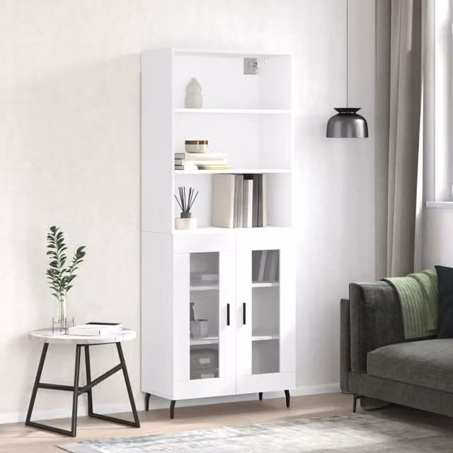 Berkfield Home White Modern Highboard with Glass Doors, W/D/H: 69.5 x 34 x 180 cm – 1