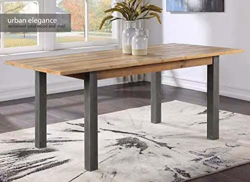 baumhaus Urban Elegance Reclaimed Extending Dining Table in Brown with Solid Wood and Steel Frame, W/D/H: 150 x 90 x 75 cm – 2