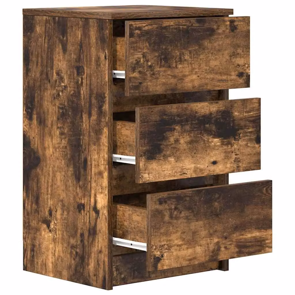 Berkfield Home Set of 2 Bedside Cabinets with 3 Drawers in Smoked Oak Brown, W/D/H: 39 x 35 x 65 cm – 5