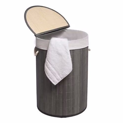 MantraRaj 50L Folding Bamboo Laundry Basket with Lid and Removable Washable Bag, Grey
