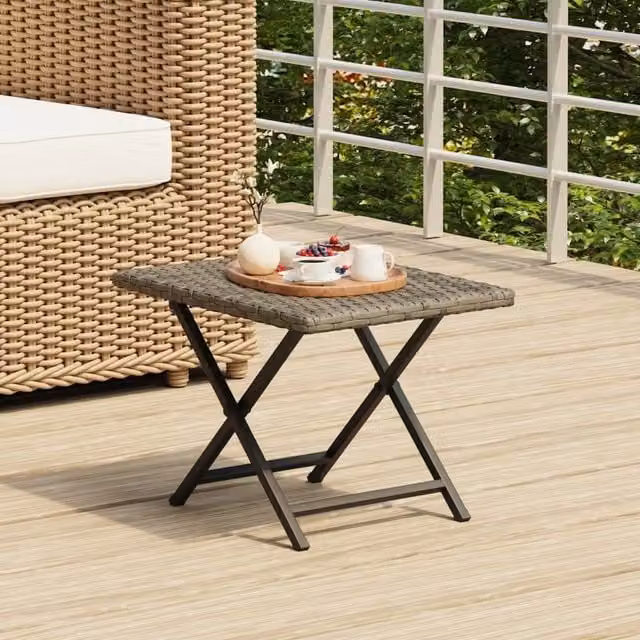 Berkfield Home Grey Poly Rattan Folding Table with Steel Frame, W/D/H: 45 x 35 x 32 cm