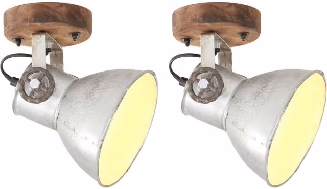 Berkfield Home Industrial Wall and Ceiling Lamps, 2 Pack, Silver and Brown, E27