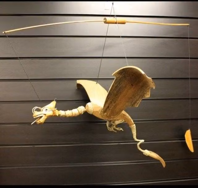 KDMK Large Handmade Natural Coconut Dragon Hanging Mobile in Brown