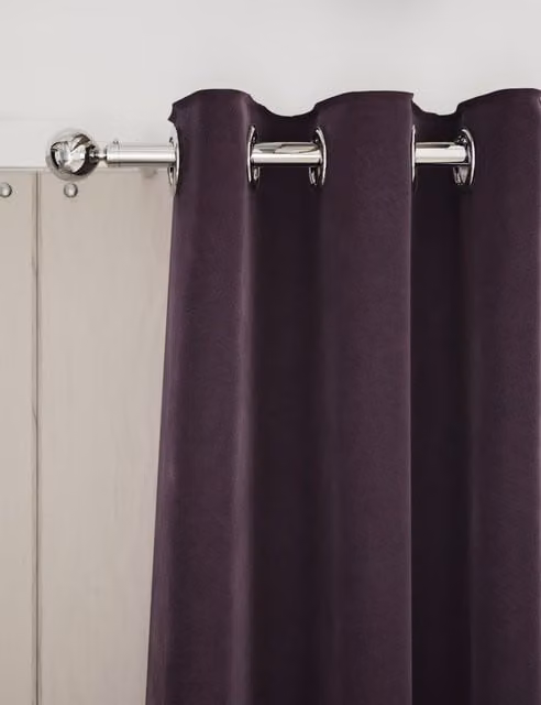 M&S Dark Purple Velvet Thermal Eyelet Curtains