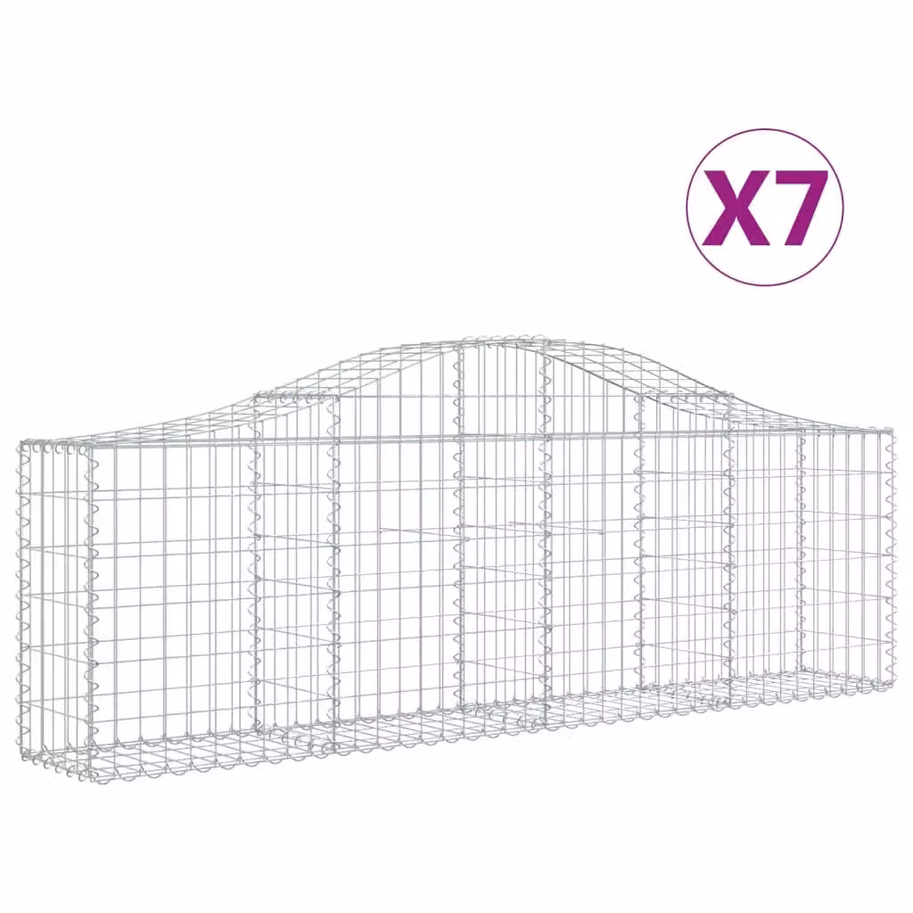 Berkfield Home Arched Gabion Baskets, 7 Piece Set, Silver Galvanised Steel, W: 200 cm, D: 30 cm, H: 60-80 cm – 2