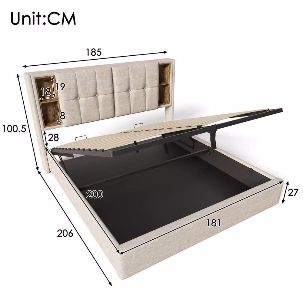 STILVORA Super King Upholstered Bed with Storage and Wireless Charging in Sand – 2
