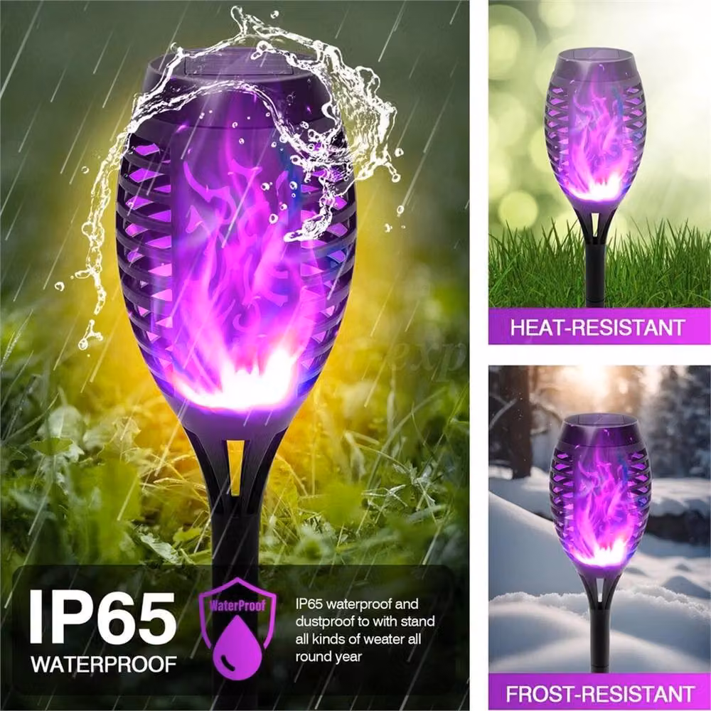 Nordara 4 Pack Solar LED Flame Effect Outdoor Stake Lights in Black and Multicolour – 6