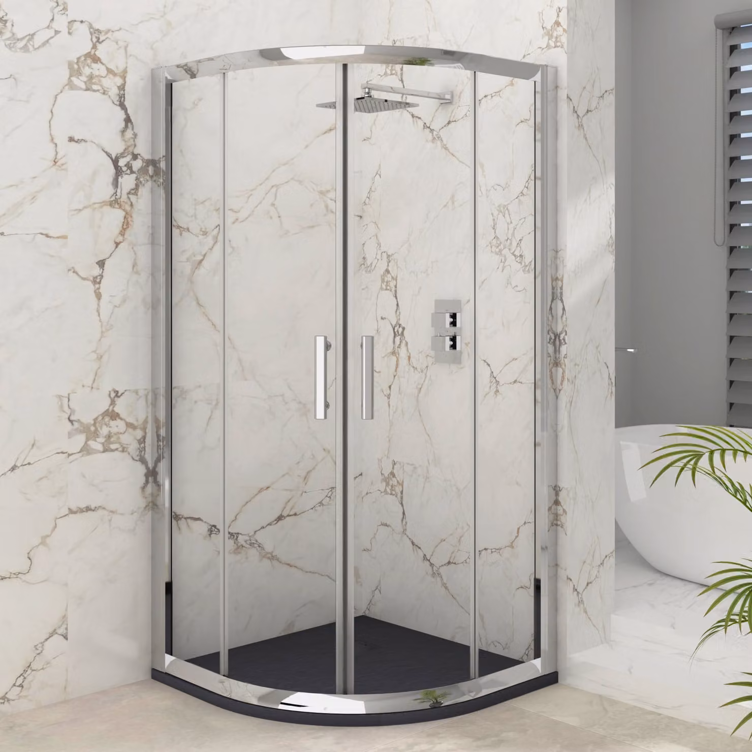 Imperial Quadrant Shower Enclosure with Grey Mineral Cast Shower Tray, 6mm Double Sliding Door, W: 80 cm x D: 80 cm
