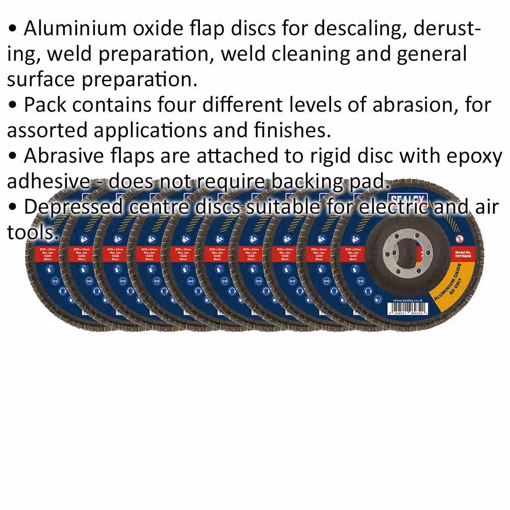 Loops 10 Pack Aluminium Oxide Flap Discs for Angle Grinders, 115 mm Diameter, Assorted Grits, Multicolour – 2