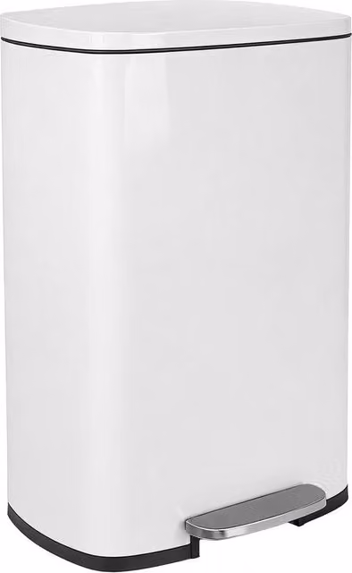 Harbour Housewares Square Stainless Steel Kitchen Pedal Bin with Soft Close and Removable Inner Bucket, White – 1