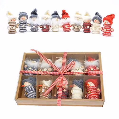 Shatchi Handmade Animal Figure Christmas Tree Hanging Box Set, Multicolour Wood and Textile Decor, 10 Pieces