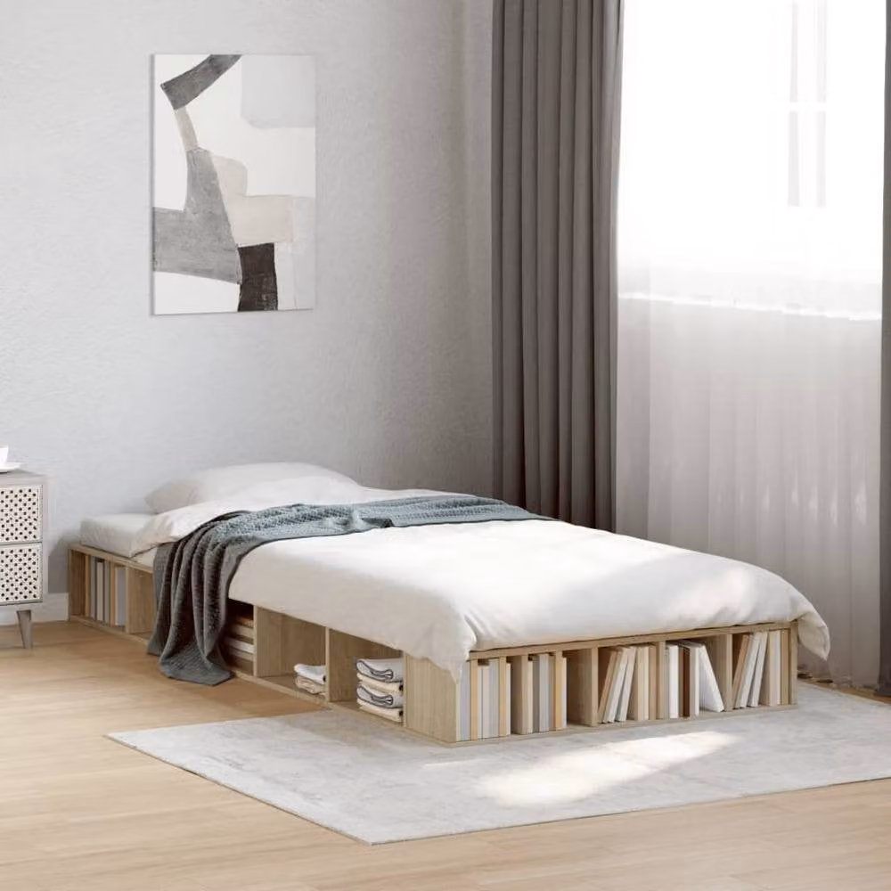 Berkfield Home Bed Frame in Sonoma Light Oak with Side Compartments, W/D/H: 100 x 200 cm – 2