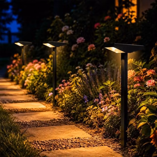 INMTFEI 4 Pack Solar LED Pathway Lights in Black with Dusk Sensor and IP45 Waterproof Rating – 1