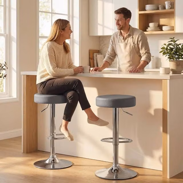 HOMCOM Set of 2 Height Adjustable Modern Bar Stools in Grey