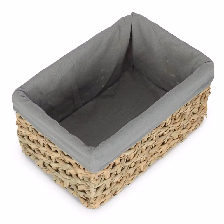 Red Hamper Set of 4 Thatch Grass Woven Storage Baskets with Grey Cotton Lining in Green and Red