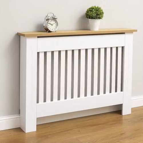 Gr8 Home Modern White Painted MDF Radiator Cover Storage Cabinet with Shelf W/D/H: 111 x 19 x 83.3 cm