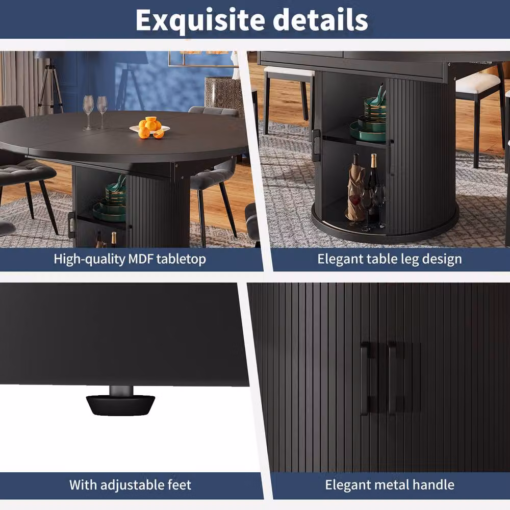 ModernLuxe Extendable Round 6-Seater Dining Table in Black – 6