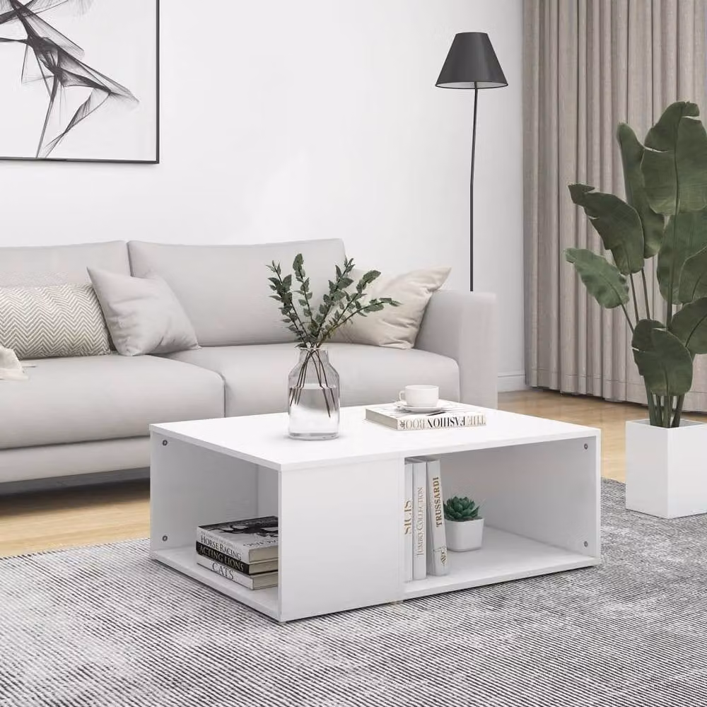 Berkfield Home Modern White Rectangular Coffee Table in Engineered Wood W/D/H: 90 x 67 x 33 cm – 1