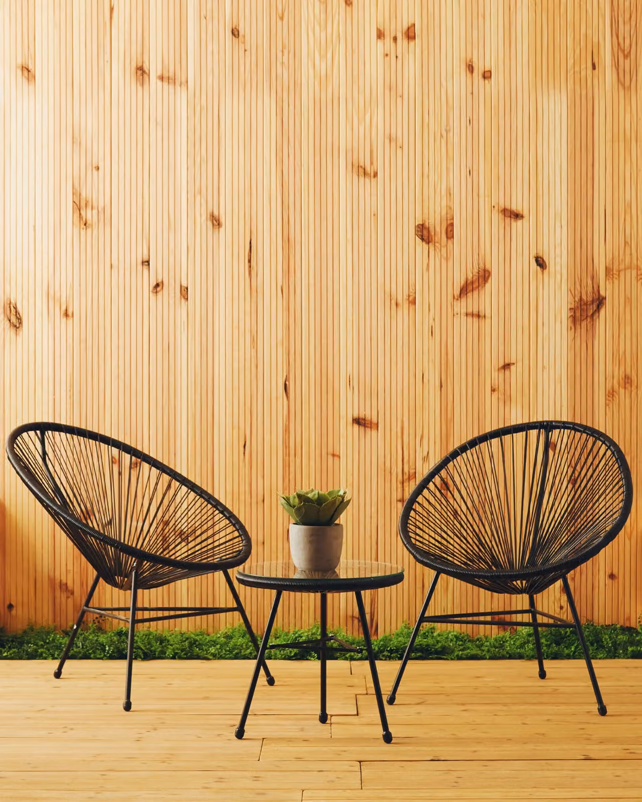 Orsina 3 Piece Black Rattan and Steel Weather Resistant Patio Set – 1