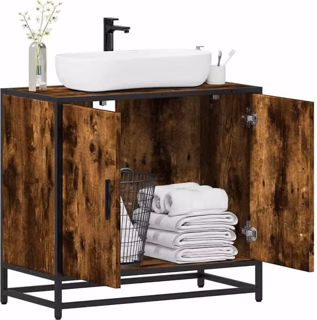 Berkfield Home Smoked Oak Bathroom Sink Cabinet, Brown, W: 65 cm, D: 33 cm, H: 60 cm