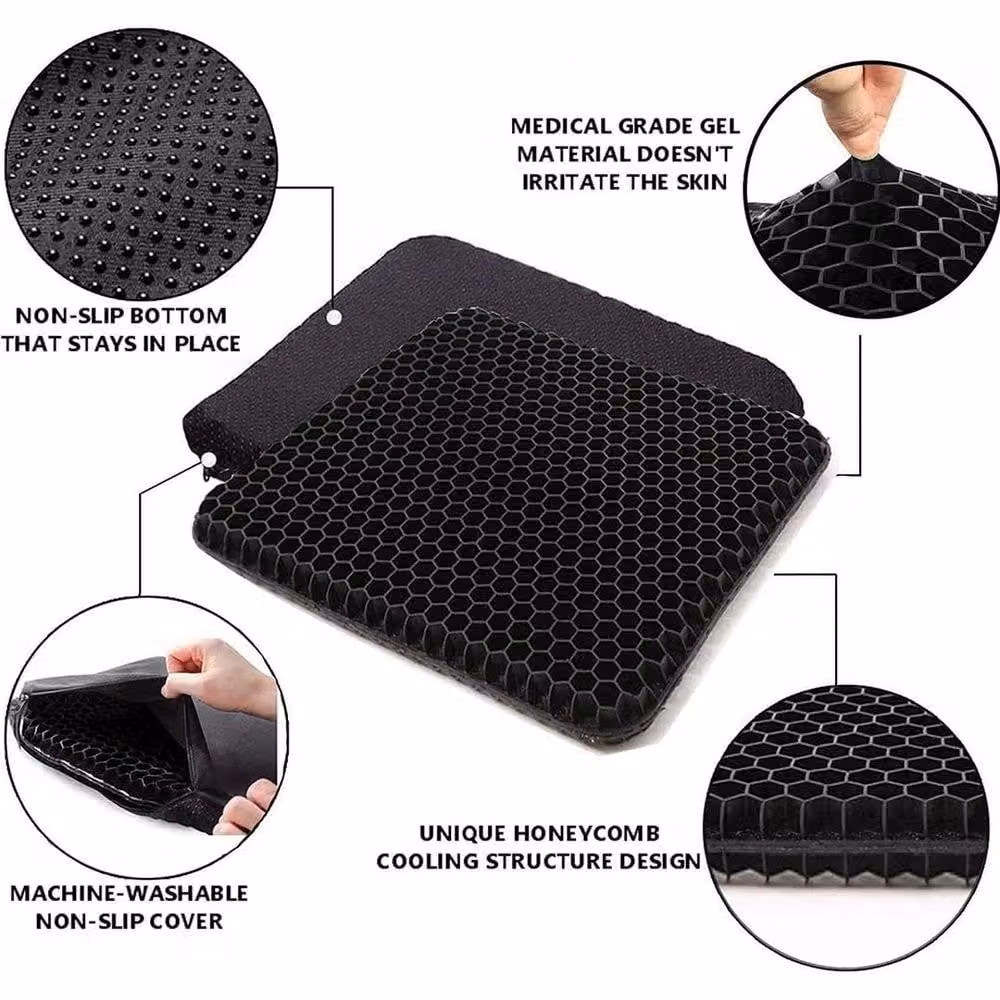 NESTLUNE Black Breathable Gel and Memory Foam Ergonomic Seat Cushion, W: 190 cm, D: 100 cm – 2