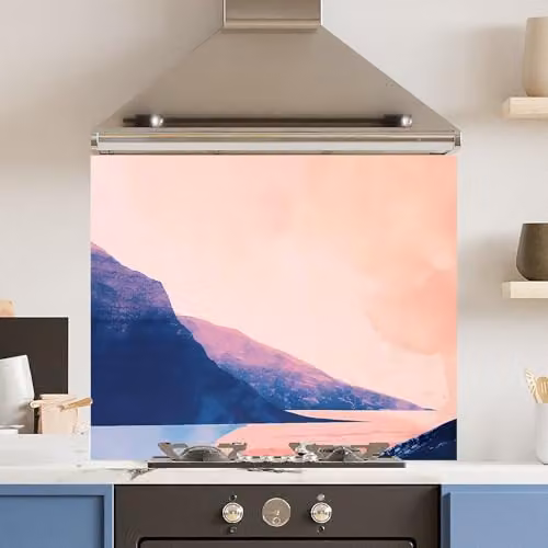 Summer Evening Abstract Toughened 6mm Glass Kitchen Splashback, Multicolour, W: 90 cm, H: 75 cm