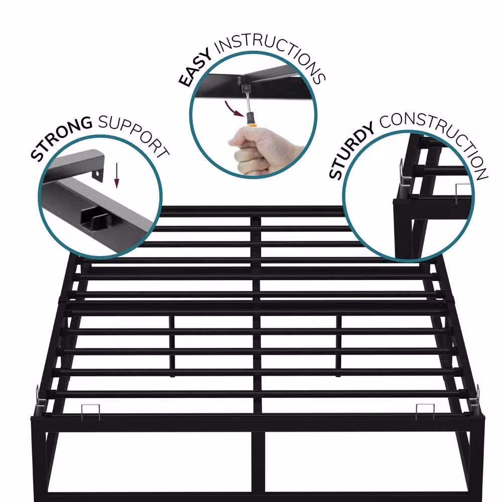 House of Home Extra Strong Metal Platform Single Bed Frame in Black, W/D/H: 90 x 190 cm – 2