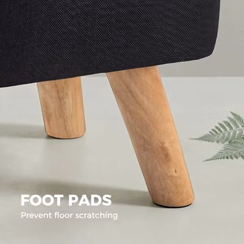 HOMCOM Modern Fabric Footstool with Rubberwood Legs in Black – 6