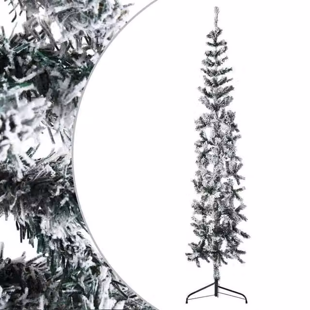 Berkfield Home Slim Artificial Flocked Half Christmas Tree in Green and White, Height: 180 cm – 1