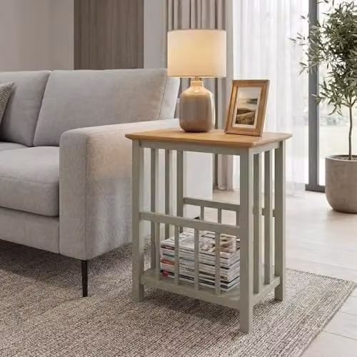 FWStyle Taberno Sage Green Oak Side Table with Magazine Rack W/D/H: 55 x 45 x 35 cm – 3