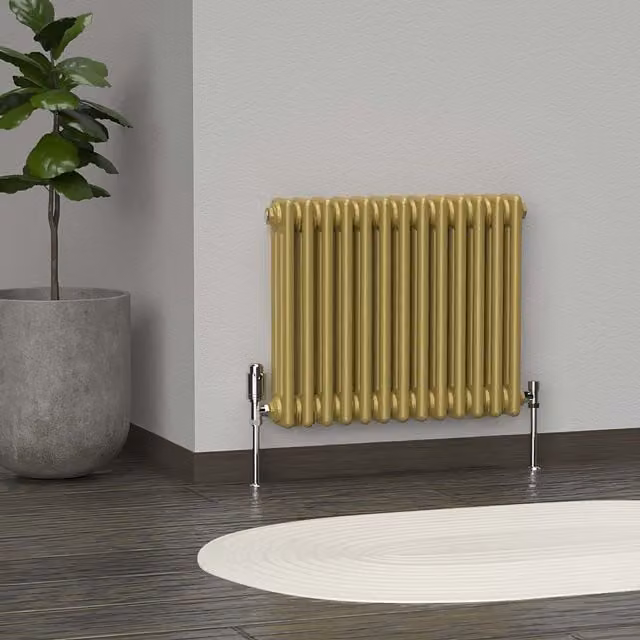 Lux Heat Horizontal 3 Column Steel Radiator in Gold, W: 60.5 cm, H: 50 cm