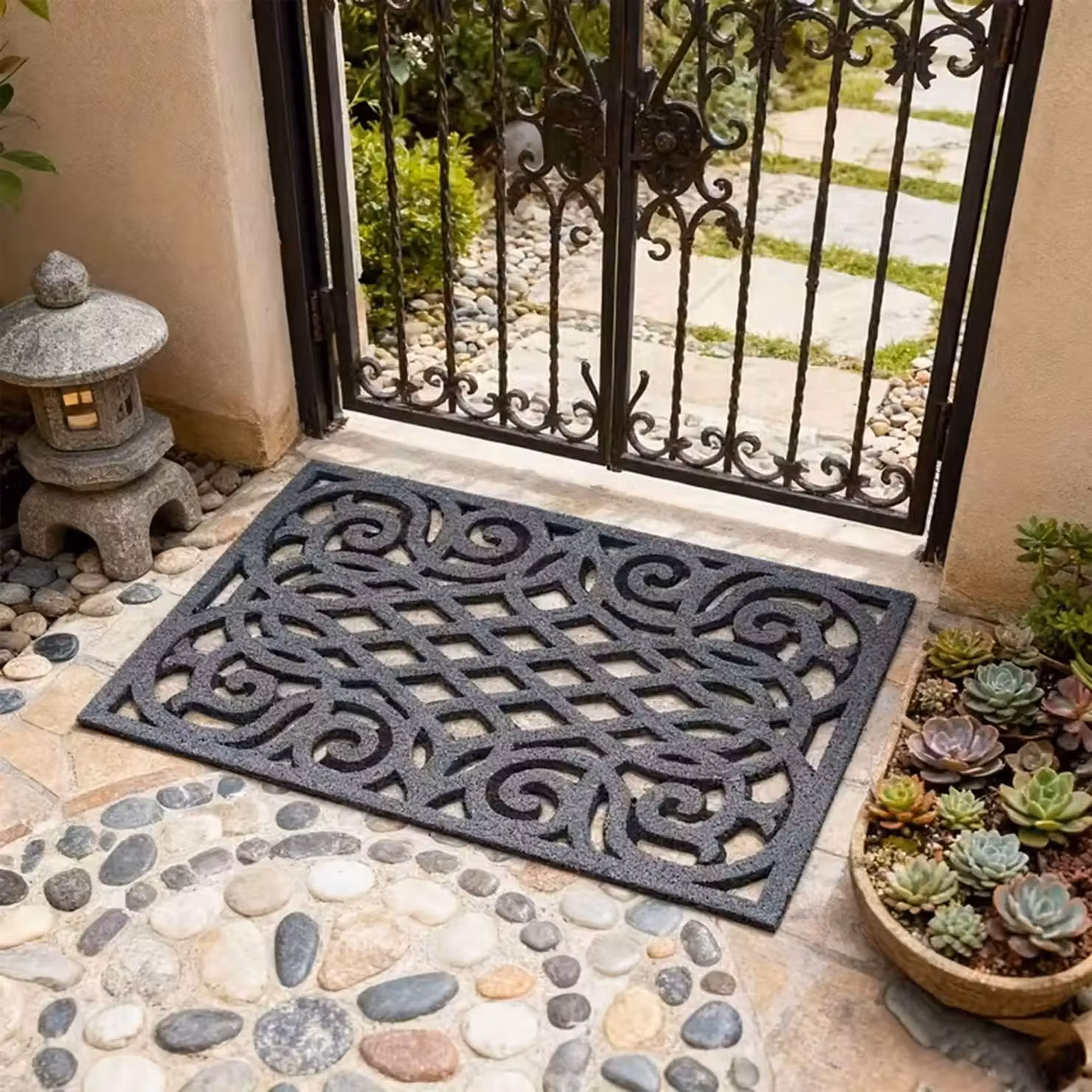 Nicoman Victorian Style Heavy Duty Non-Slip Outdoor Door Mat in Grey, W/D/H: 75 x 45 x 1 cm – 5