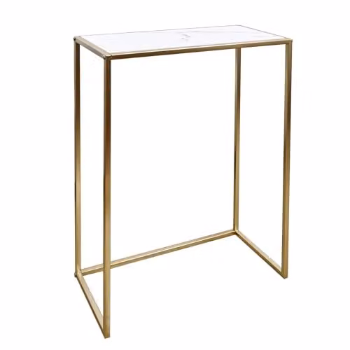 OHS Manhattan Marble Effect Console Table with Gold Metal Frame in White, W/D/H: 76 x 26 x 56 cm