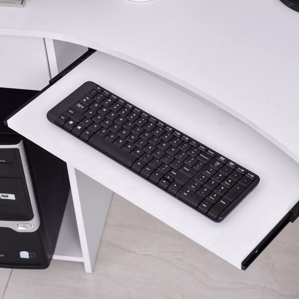 Rolipo L-Shaped Corner Computer Desk with Keyboard Tray, Drawer and CPU Stand in White – 6