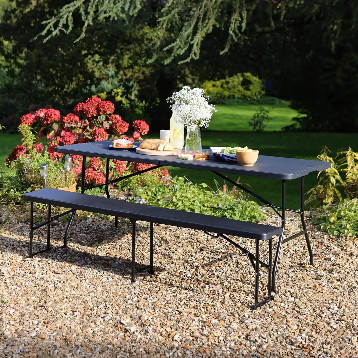Harbour Housewares Pack of 2 Black Folding Trestle Picnic Tables, 180 cm – 4