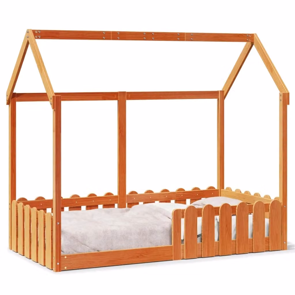 Berkfield Home Kids House Bed Frame in Waxed Brown Solid Pine, W/D/H: 80 x 160 cm – 2